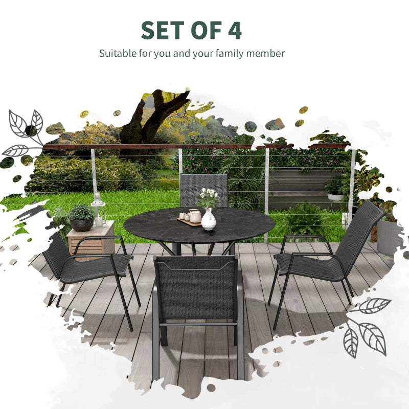 Stylish Four-Piece Grey Rattan Garden Seat Set - Stacking Outdoor Furniture for Patio, Balcony, and Garden