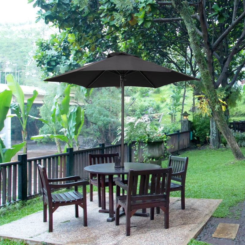 Black 2m Outdoor Garden Parasol Umbrella with 6 Sturdy Ribs