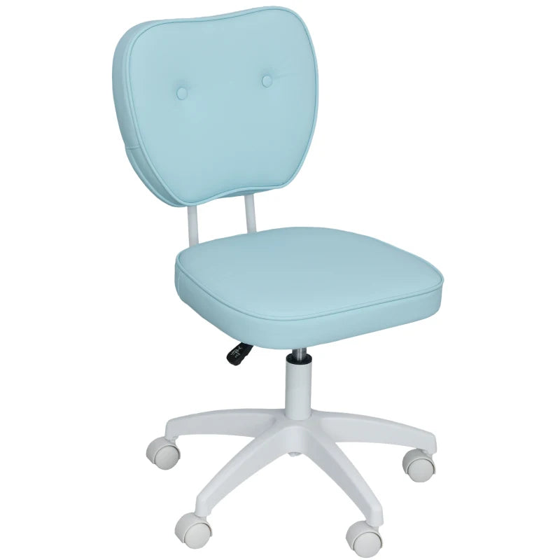 Vinsetto Blue PU Leather Vanity Office Chair - Adjustable Height, Armless Design, Swivel Wheels for Home & Office