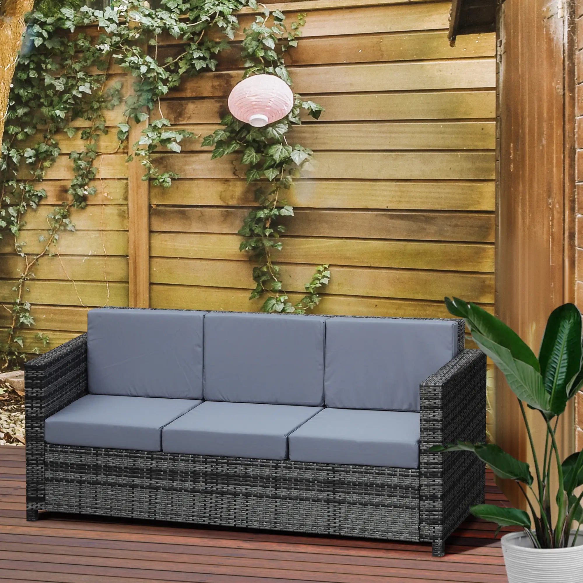 Grey 3-Seater Weather Resistant Rattan Sofa