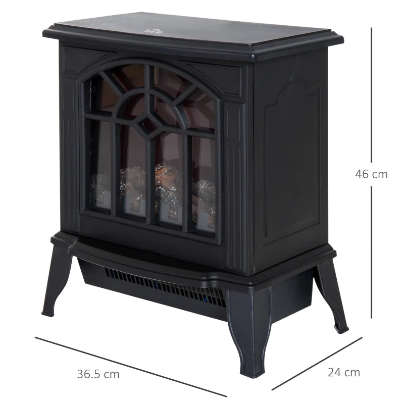 Freestanding 1000W 2000W Electric Fireplace Indoor Heater with Thermostat and LED Flame Effect Black