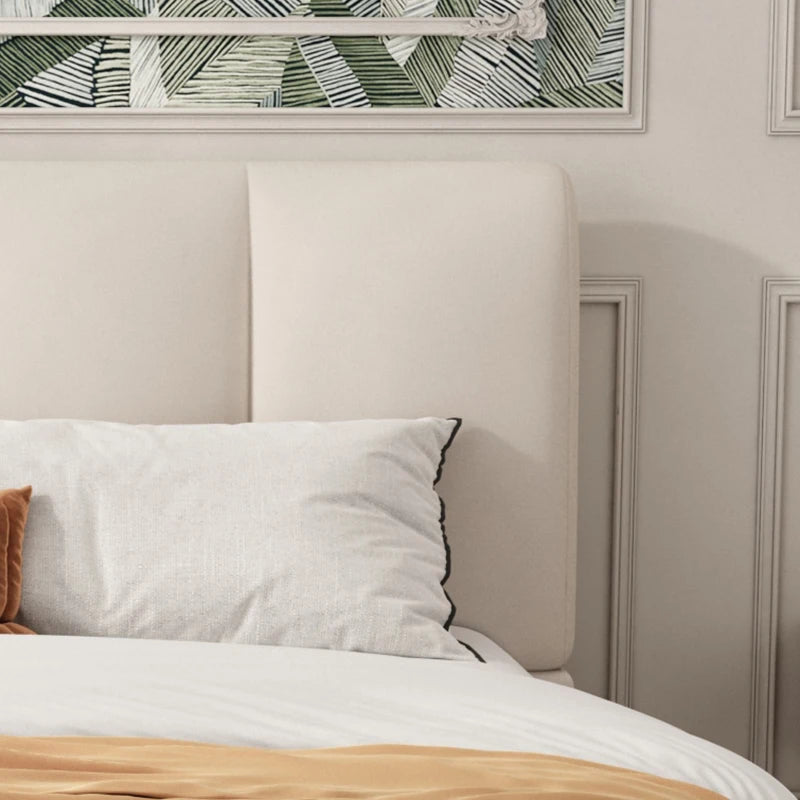 4ft6 Upholstered Double Bed - Velvet Frame with Soft Headboard & Sturdy Slats for Adults & Teens, White, 213x152x89 cm