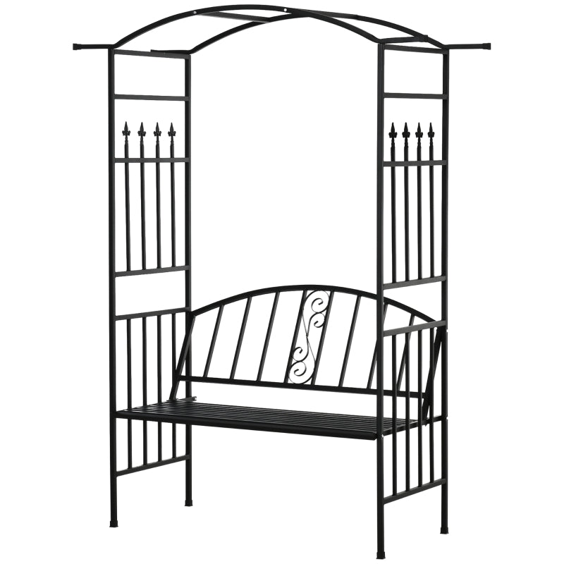 Black Steel Garden Arch with 2-Seater Bench