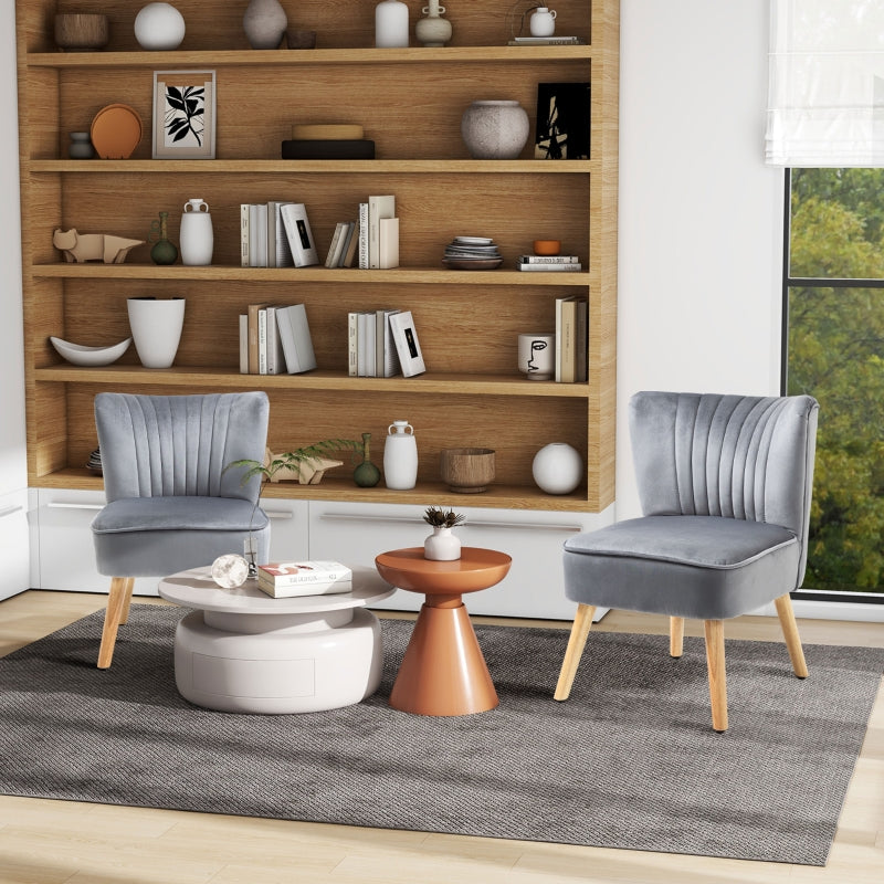 Stylish Grey Velvet Accent Chairs with Curved Back and Wooden Legs - Set of 2 for Home Decor