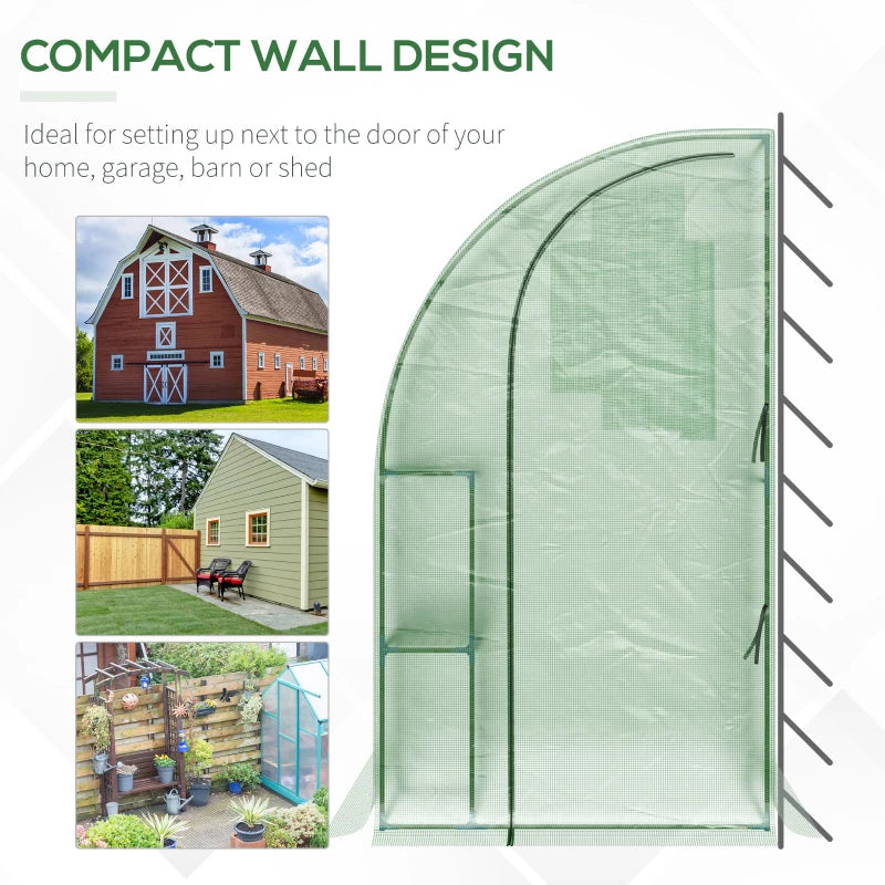 Green Walk-In Wall Tunnel Greenhouse with Zipped Door - 214x120x215cm