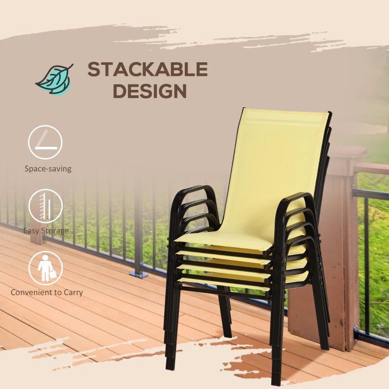 Beige Stackable High Backrest Outdoor Dining Chairs Set of 4