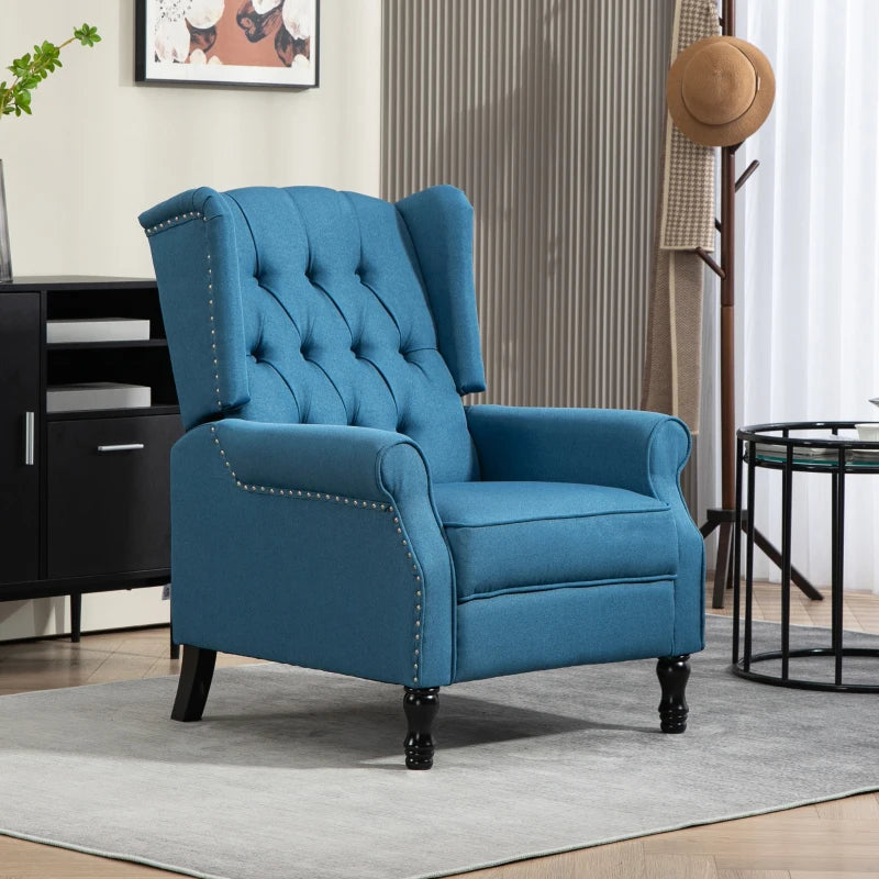 Vintage Blue Reclining Armchair with Footrest - 150° Adjustable Comfort for Relaxation