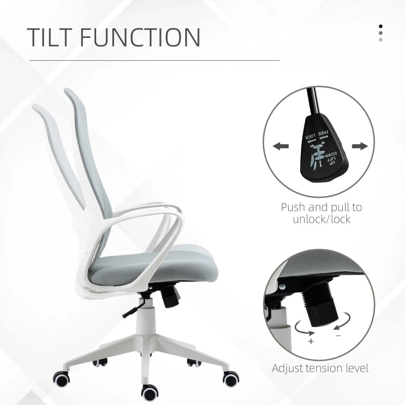 Vinsetto High Back Office Chair - Adjustable Fabric Desk Chair with Armrests, Swivel Wheels, Light Grey - Ergonomic Comfort