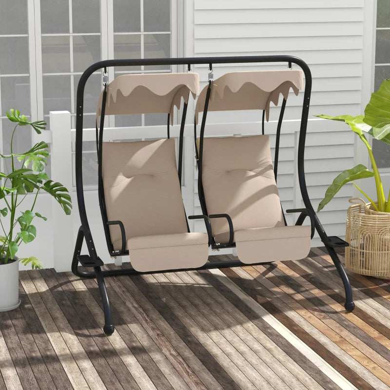 Beige Garden Swing Chair with Canopy - 2-Seater