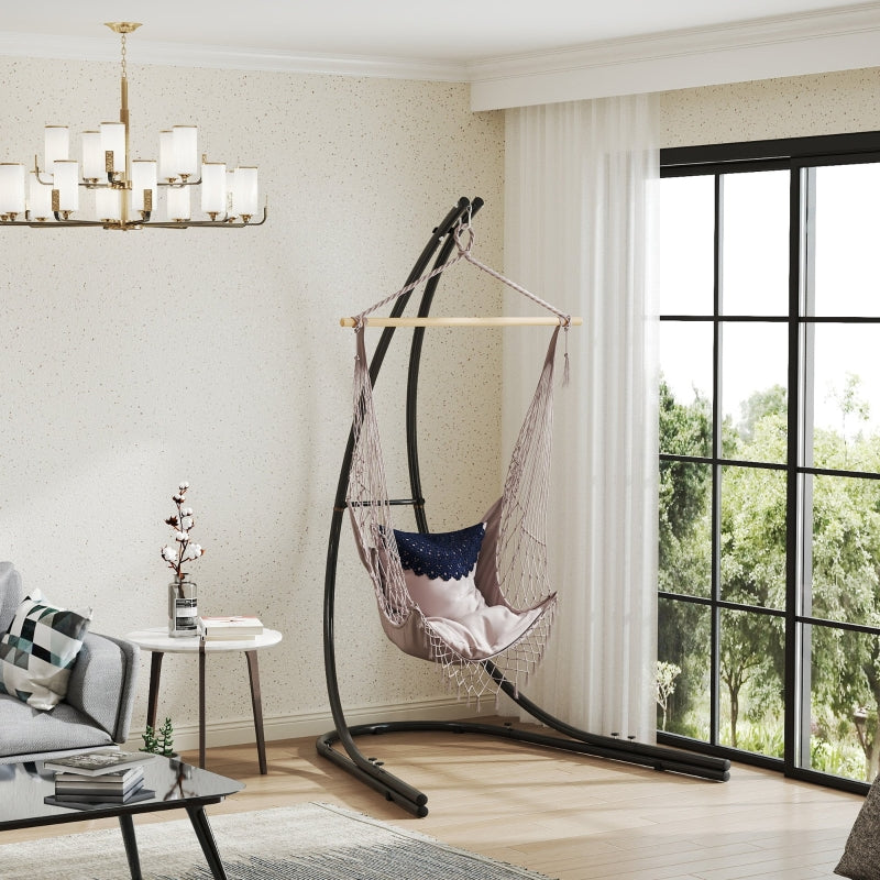Heavy Duty Black Hammock Chair Stand - Extra Large Base, Metal Frame for Indoor/Outdoor Use, 150 KG Load Capacity