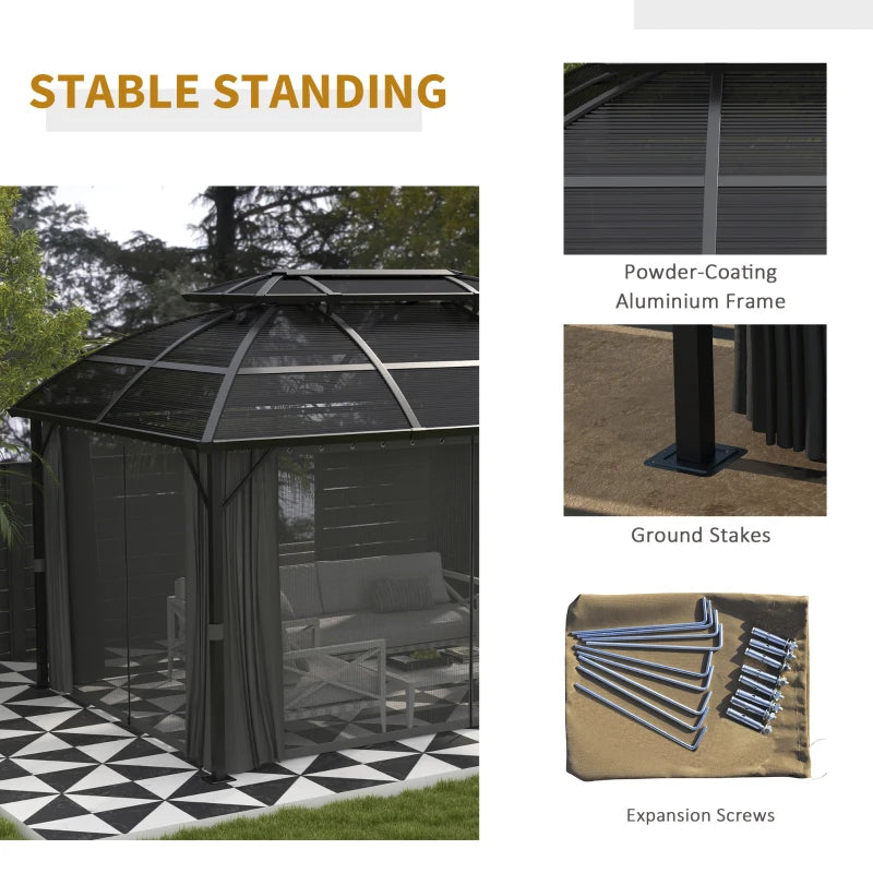 Black Aluminium Framed 4m x 3m Hard Top Gazebo