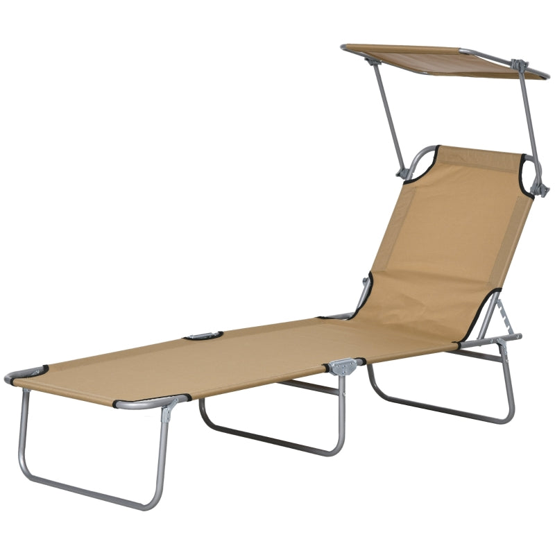 Adjustable Brown Sun Lounger with Face Canopy - Outdoor Relaxation Chair
