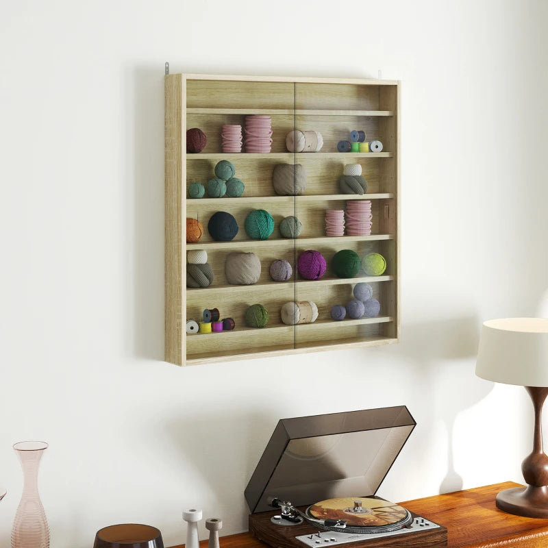 Elegant Oak Six Shelf Display Cabinet with Glass Doors - Perfect for Home Decor and Storage Solutions