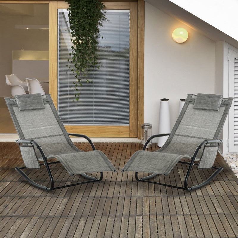 Dark Grey Outdoor Rocking Chair Set with Mesh Fabric and Storage Bag