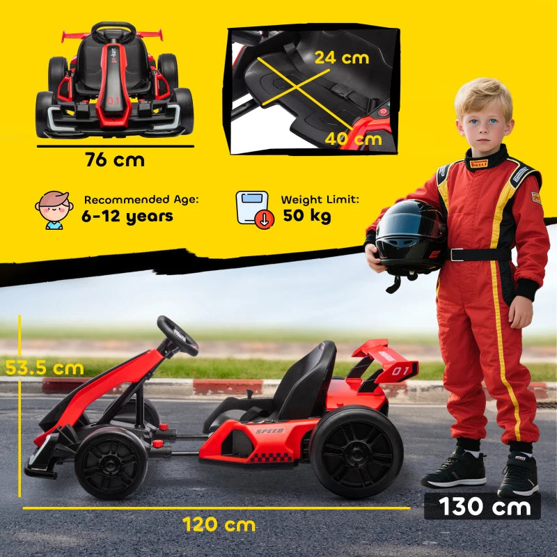 24V Electric Go Kart for Kids Adjustable Seat Fun Ride for Ages 6-12 Red