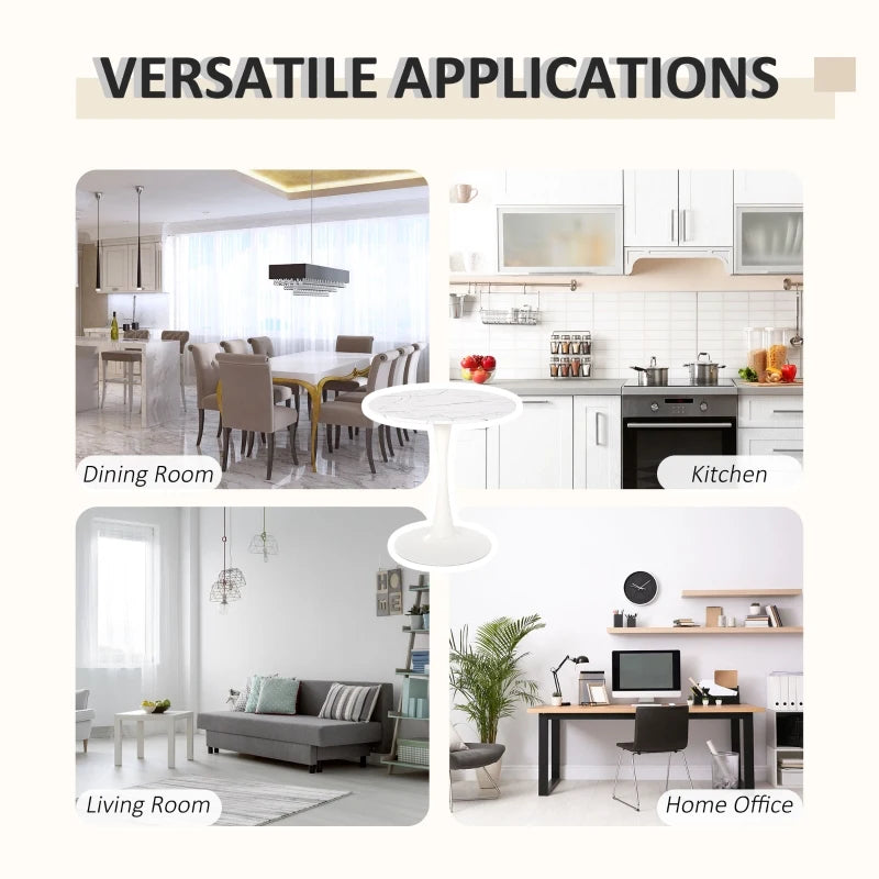 Modern Round Dining Table - White Bistro Table with Metal Base for Kitchen & Dining Room - Stylish Leisure Furniture