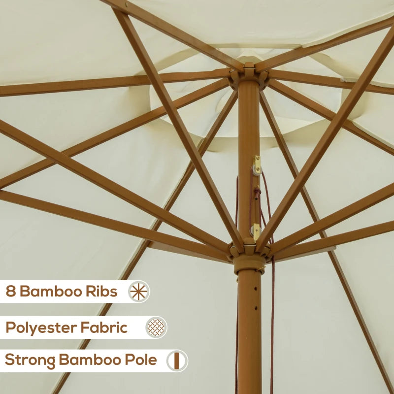 Beige Garden Patio Umbrella with Bamboo Ribs and Ruffles