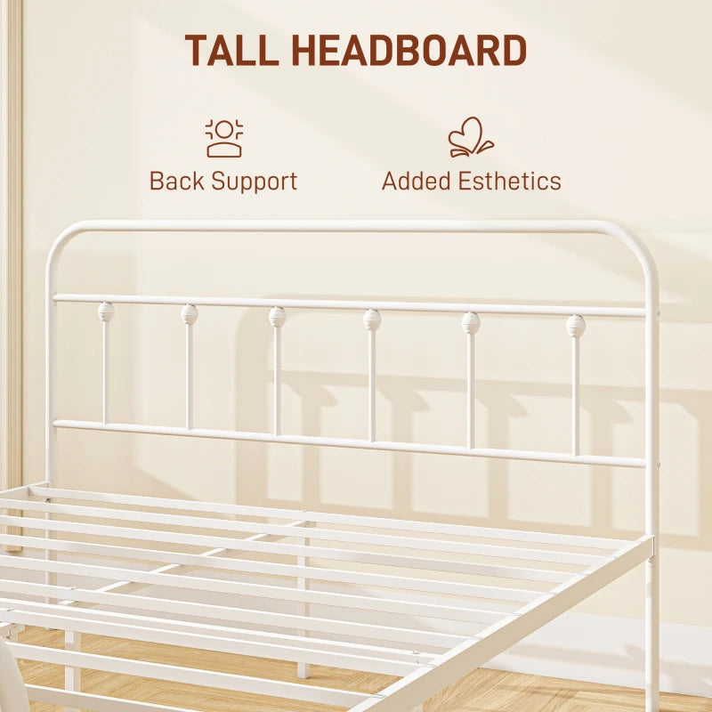 Double Minimalistic Metal Bed Frame in White - Stylish, Durable, Modern Design for Bedroom - Easy Assembly & Space-Saving