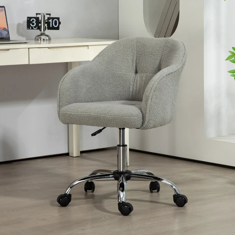 Comfortable Teddy Fleece Swivel Office Chair in Grey - Ergonomic Design for Home and Office Use