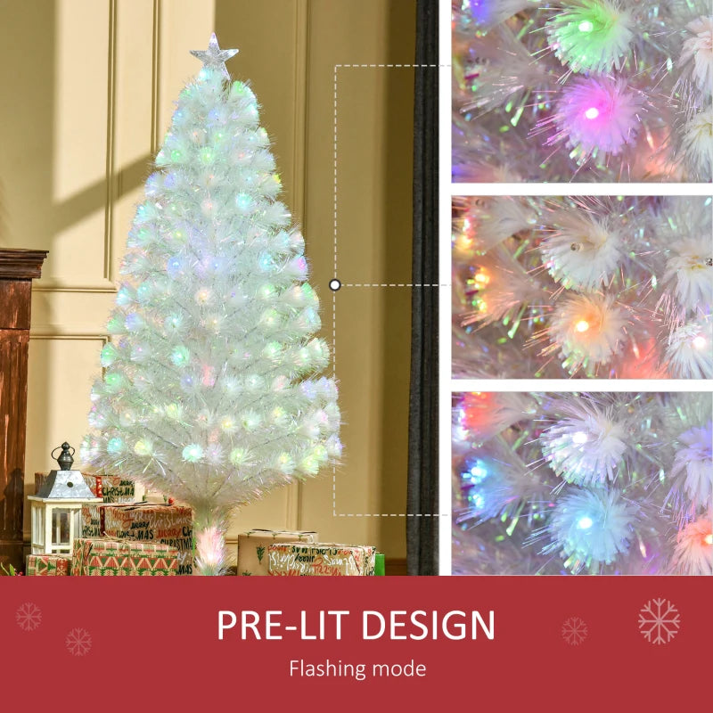 5ft Prelit Artificial Christmas Tree with Fiber Optic LED Lights - White Holiday Home Xmas Decoration