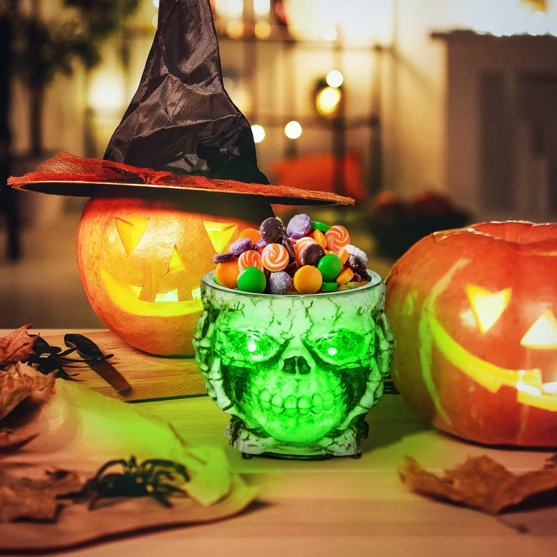 14cm Skeleton Candy Bowl - Light Up Eyes & Sound Effects - Halloween Outdoor Decoration & Prop for Haunted House