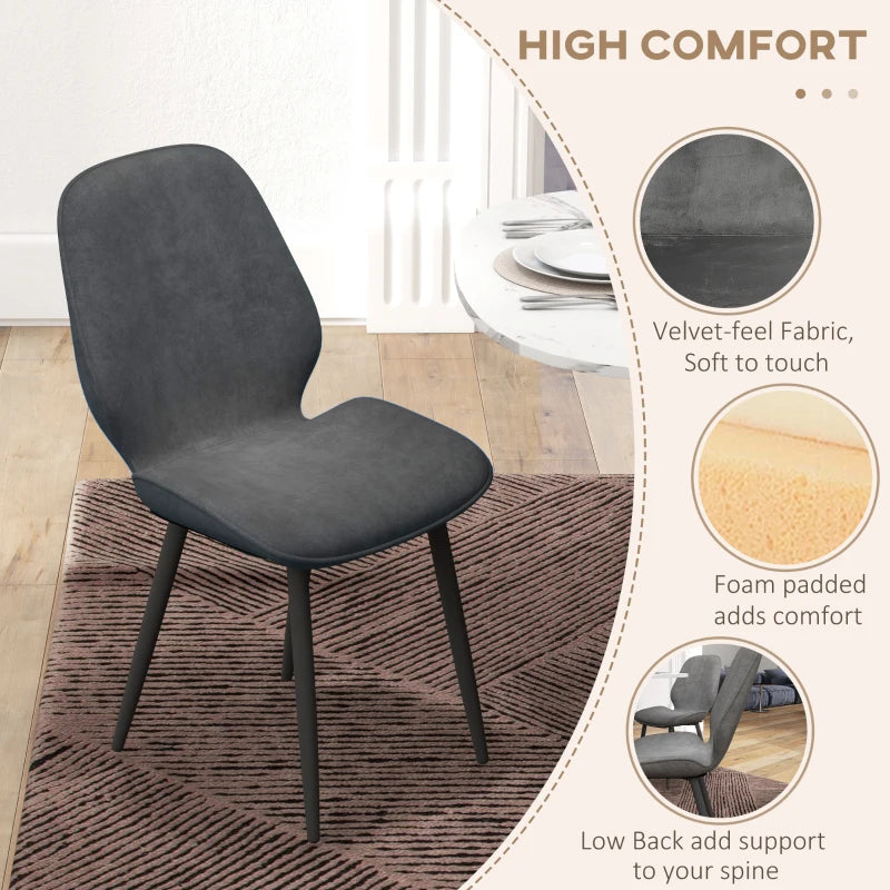 Stylish Velvet Dining Chairs Set of 2 - Modern Grey Dining Room Chairs with Sturdy Metal Legs