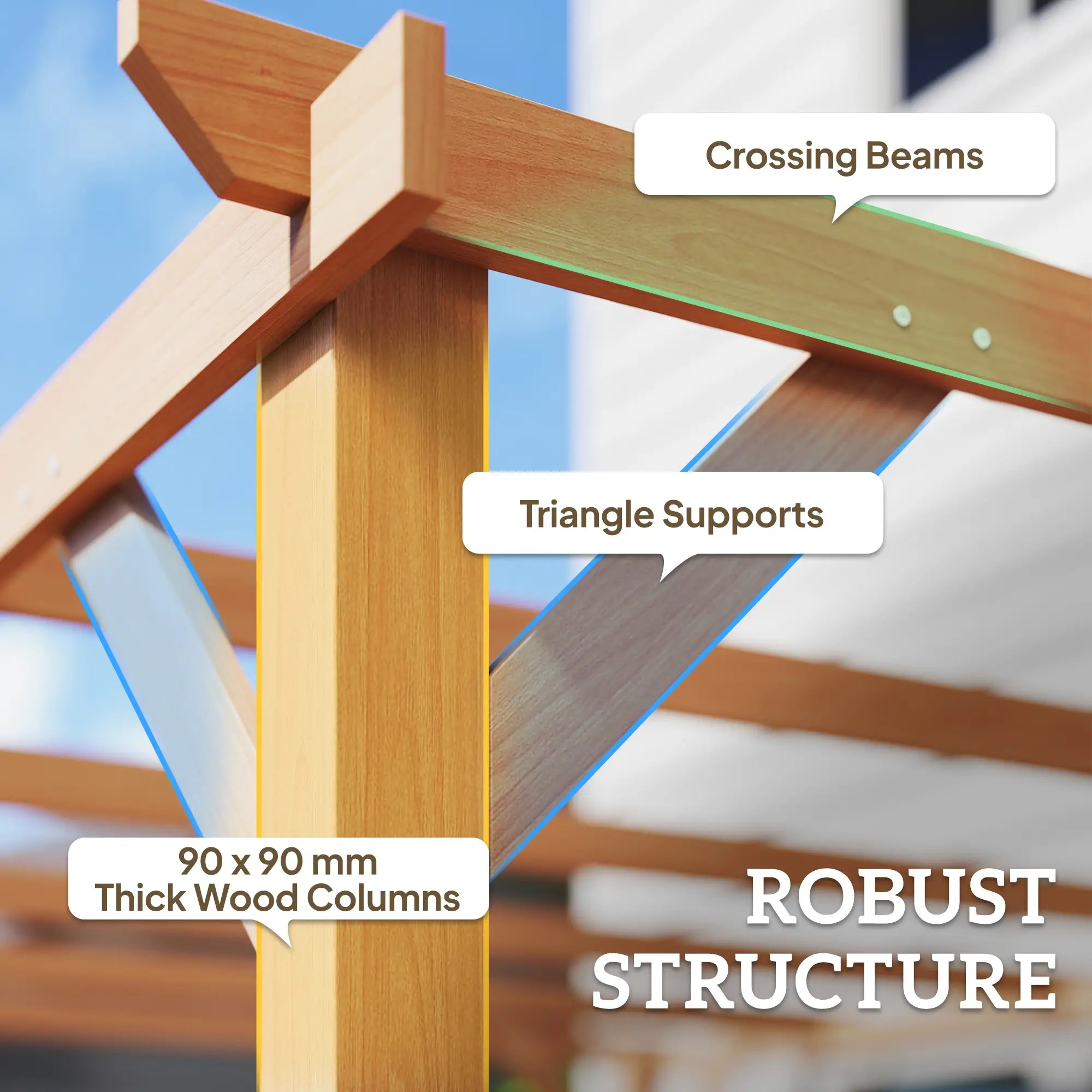 4x3m Wooden Pergola Kit with Triangle Supports – Garden Gazebo Grape Trellis Frame, 6-Beam Maple Wood-Effect Design