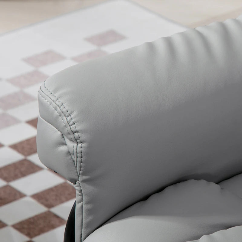 Faux Leather Recliner Chair with Footstool - Swivel Upholstered Armchair with Adjustable Backrest and Solid Wood Base in Light Grey