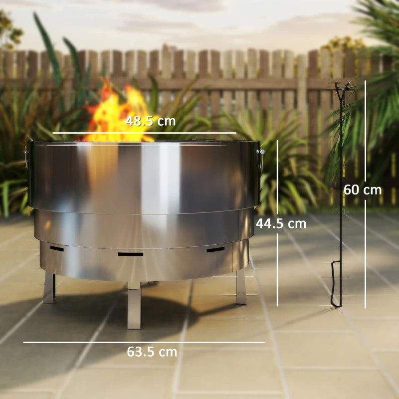 Stainless Steel Wood-Burning Fire Pit with Poker - Durable Outdoor Fire Pit for Backyard