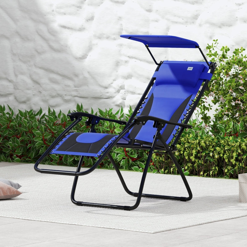 Zero Gravity Lounger Chair - Folding Reclining Patio Chair with Shade Cover, Padded Seat, Cup Holder, Soft Cushion and Headrest - Blue, Large Size