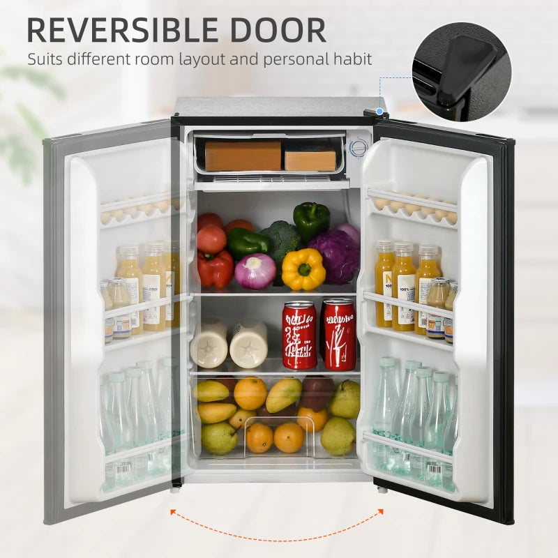 Compact 91L Under Counter Fridge with Chiller Box, Removable Shelf, Reversible Door & Adjustable Legs - Black Mini Refrigerator