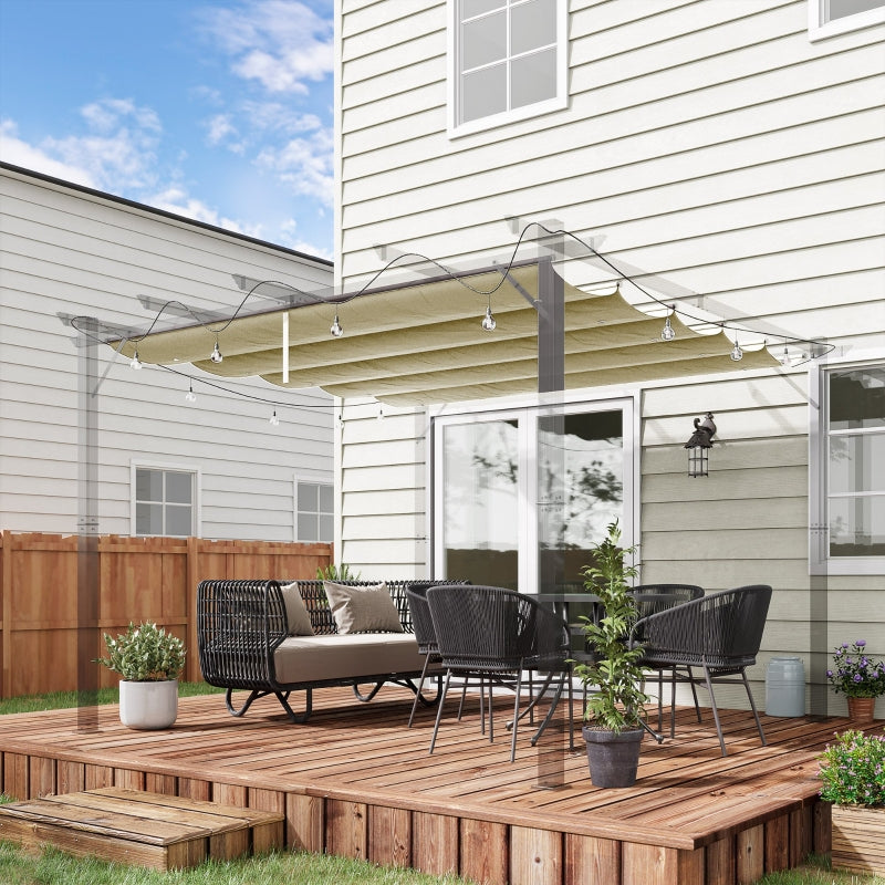 Beige Retractable Pergola Canopy - 3x3m Gazebo Shade Cover