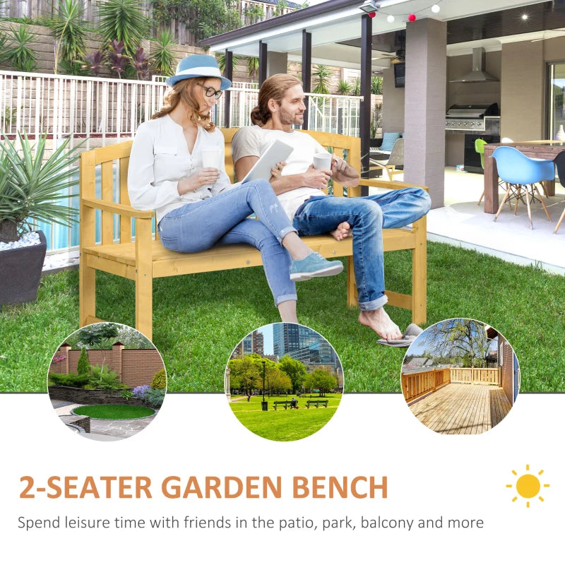 Wooden 2 Seater Garden Bench with Armrest, Outdoor Furniture for Park & Balcony
