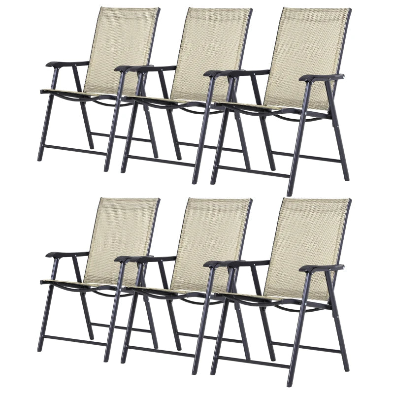Beige Folding Metal Frame Outdoor Dining Chairs Set of 6