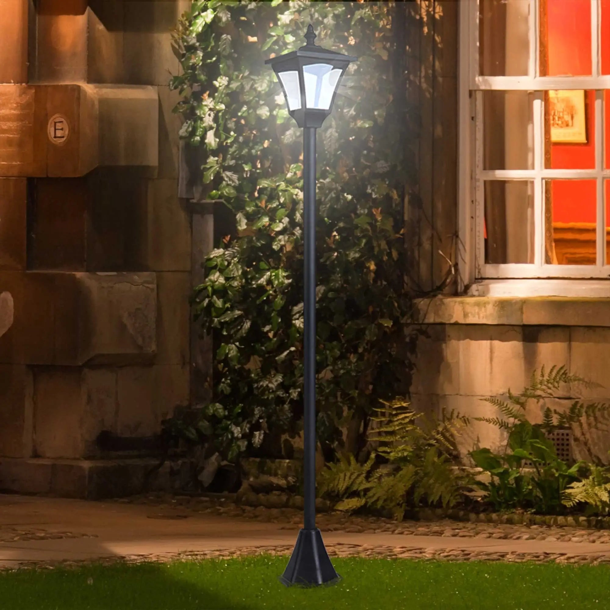 Black Garden Solar Lamp Post Photosensitive LED Lantern - 1.2M Tall