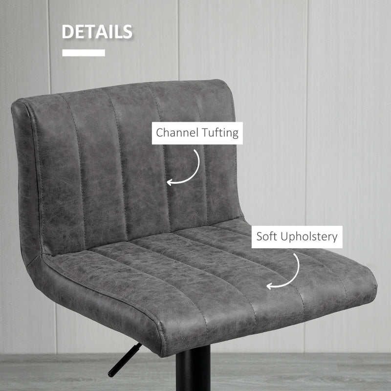Adjustable Swivel Barstools Set of 2 - Grey PU Leather Counter Chairs with Footrest & Gas Lift