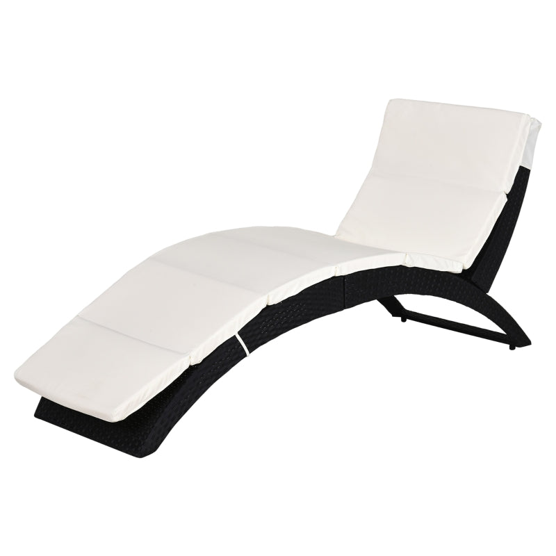 Black Foldable Rattan Sun Lounger with Cushion