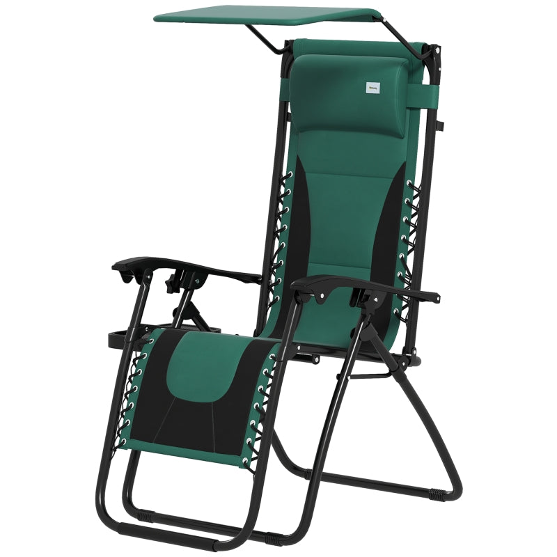 Zero Gravity Lounger Chair - Folding Reclining Patio Chair with Shade Cover, Padded Seat, Cup Holder, Soft Cushion and Headrest - Green, Large Size