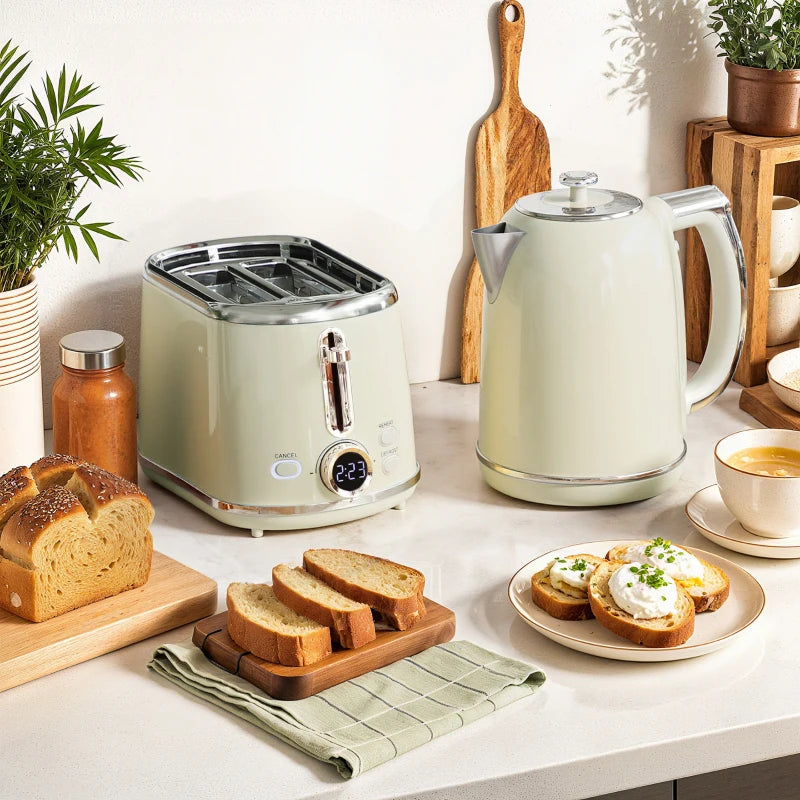 Polished Retro Grey Kettle and Toaster Set - Stylish 40-100°C Temperature Control for Modern Kitchens