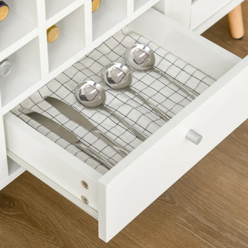 Modern White Sideboard Storage Cabinet with Glass Doors, Drawer & 12-Bottle Wine Rack for Kitchen, Dining & Living Room