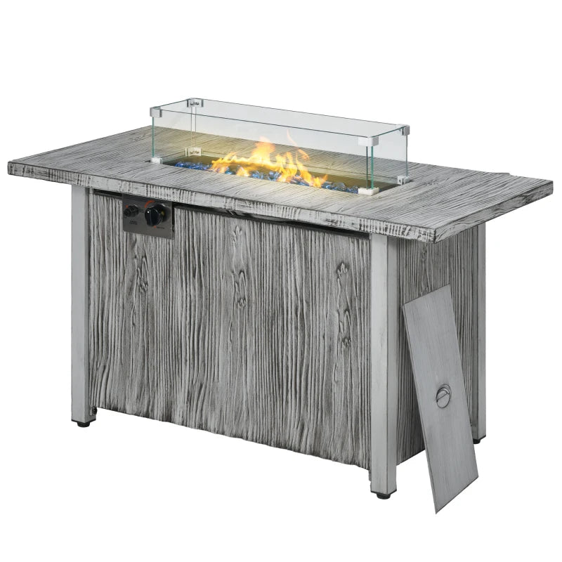 50,000 BTU Grey Gas Fire Pit Table with Cover & Glass Screen - Outdoor Heating Solution for Patios & Backyards