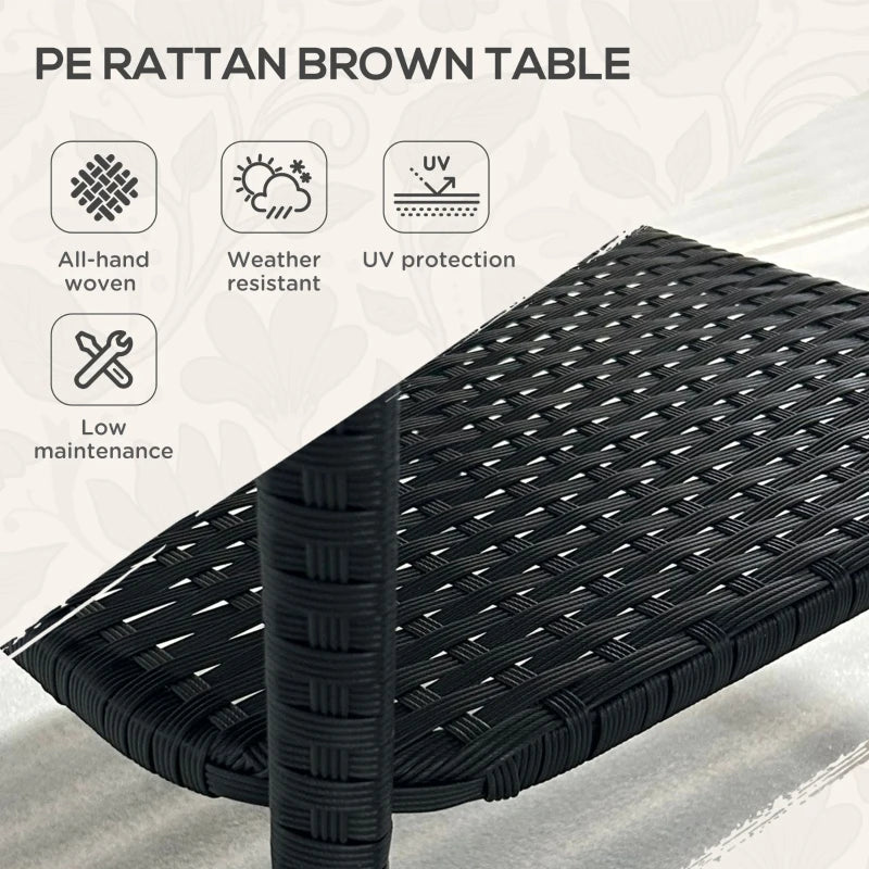 Black Two-Tier PE Rattan Square Coffee Table for Outdoor Patio and Garden