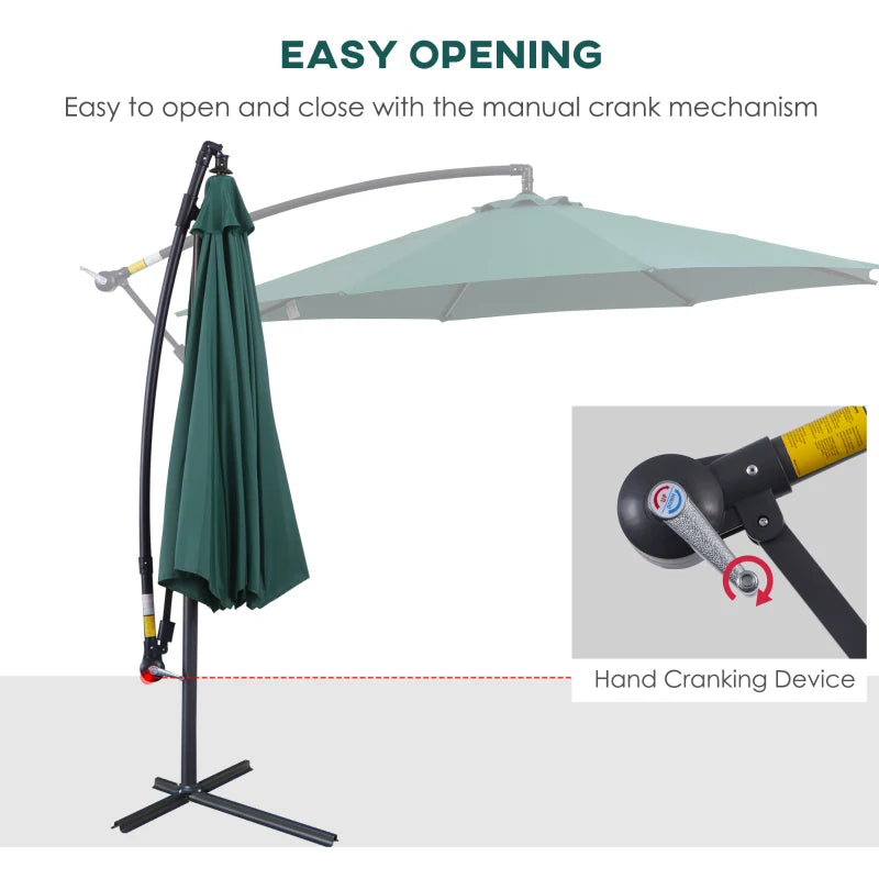 Dark Green Hanging Cantilever Umbrella with Crank Handle - Outdoor Sun Shade