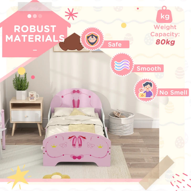 Ballet Theme Toddler Bed Frame with Safety Rails - Pink, Perfect for Ages 3-6, Stylish & Safe Sleep Solution