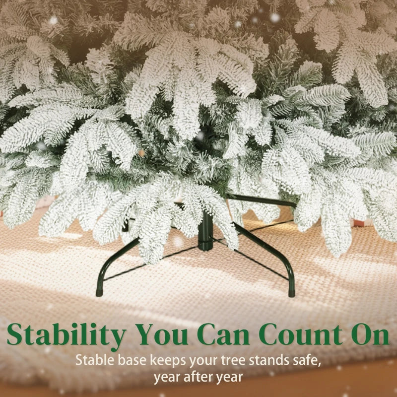 7ft Flocked Christmas Tree - 1867 Branches, Hinged Design, Foldable Metal Stand, Easy Assembly for Home & Office Decor