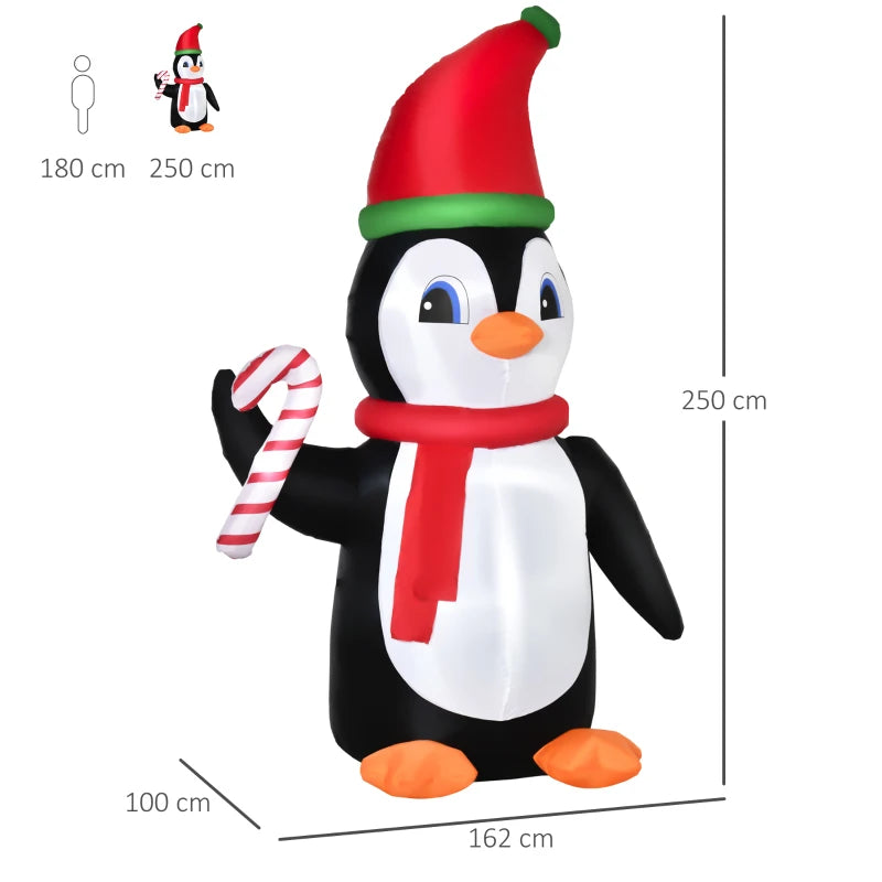 8ft Inflatable Christmas Penguin with Candy Cane - LED Outdoor Holiday Decoration for Festive Cheer