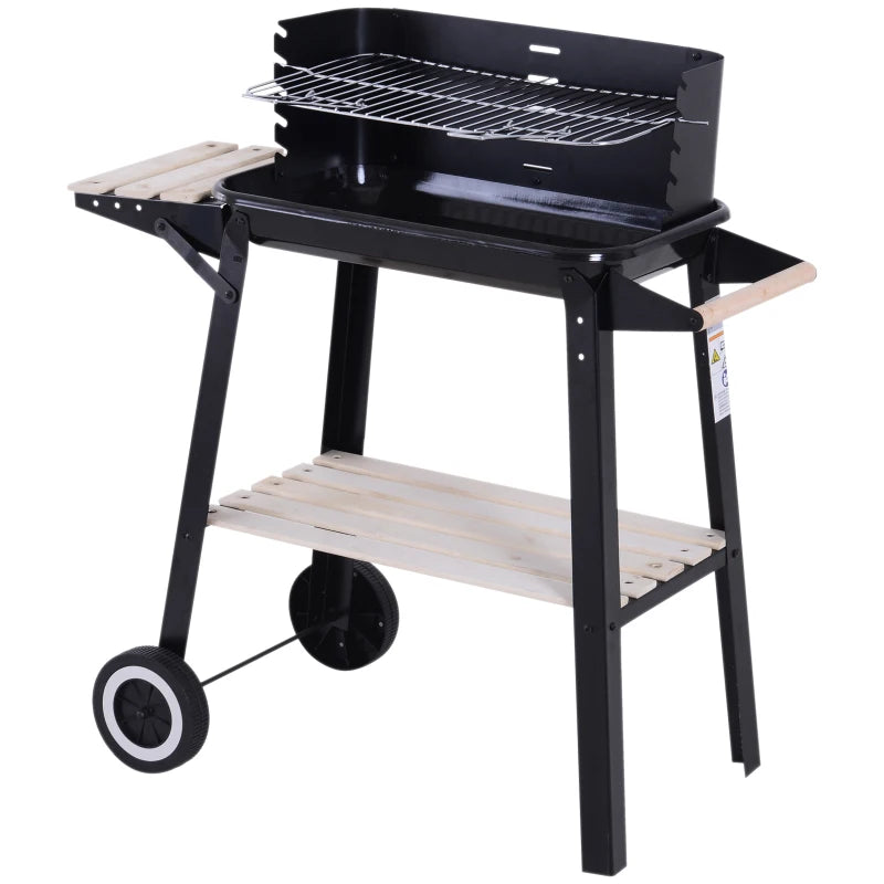 Charcoal BBQ Grill with Side Trays and Storage Shelf - Outdoor Patio Garden