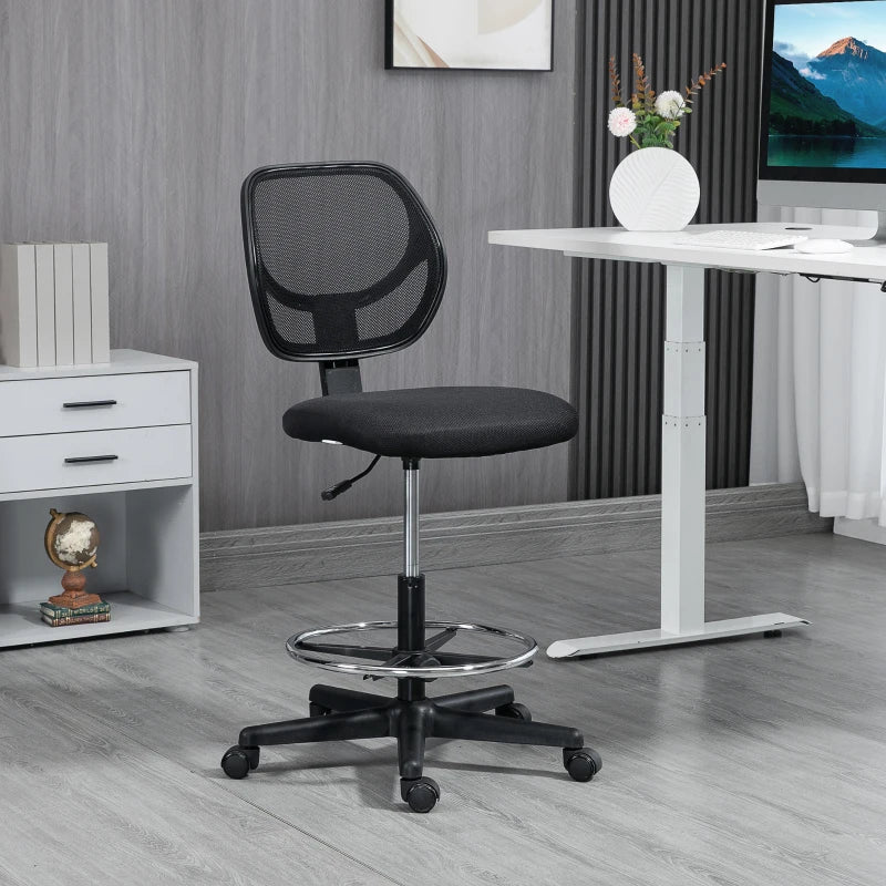 Vinsetto Ergonomic Mesh Standing Desk Chair - Adjustable Footrest Ring & Seat Height - Stylish Black Office Chair