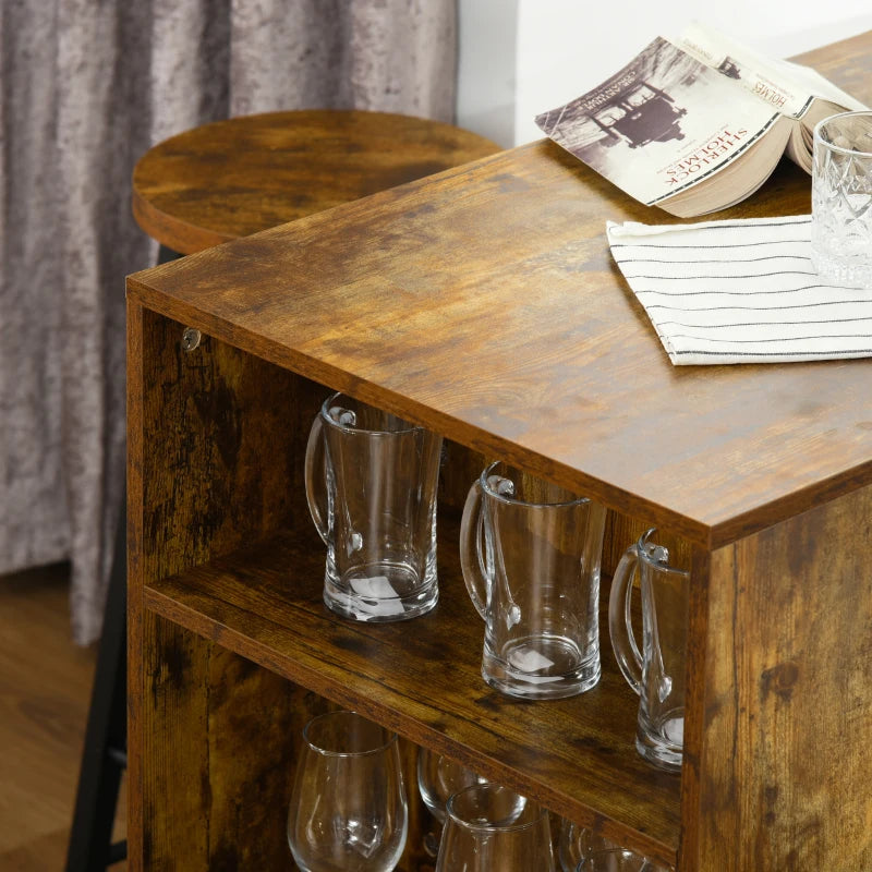 Industrial Bar Table Set for 2 - 3 Piece Pub Table & Bar Stools with Storage Shelf for Kitchen & Dining