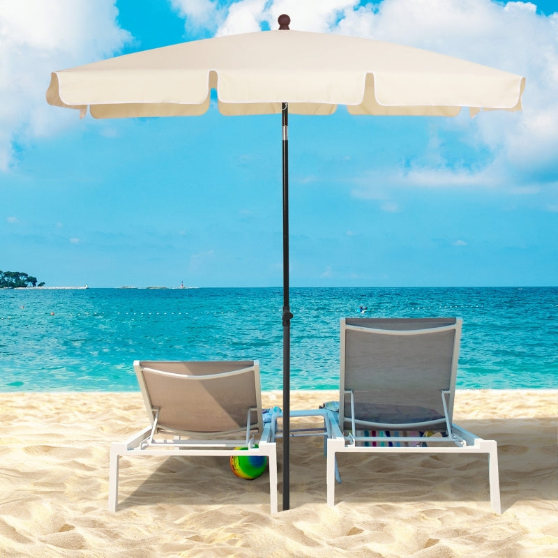 Beige Rectangular Ruffled Garden Parasol Umbrella